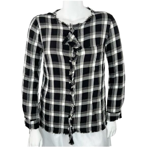 NWOT Monari Italia Raw Hem Ruffle Plaid Shirt Size 10 - Picture 2 of 7